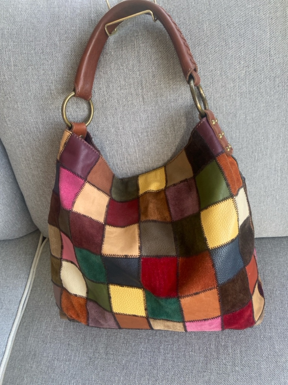 RARE Lucky Brand "Ugly Betty" Patchwork Leather Suede Hobo Bag Y2K Boho Vtg - Picture 3 of 13
